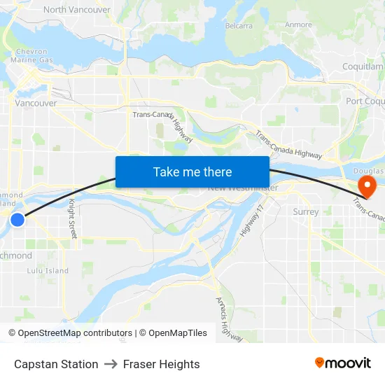 Capstan Station to Fraser Heights map