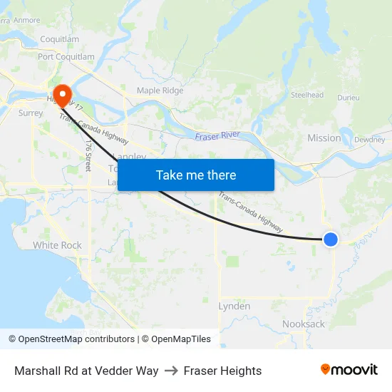 Marshall Rd at Vedder Way to Fraser Heights map