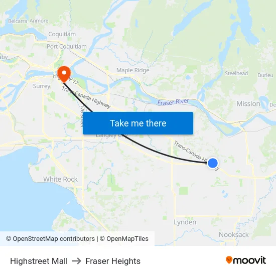 Highstreet Mall to Fraser Heights map