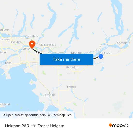 Lickman P&R to Fraser Heights map