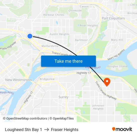 Lougheed Stn Bay 1 to Fraser Heights map