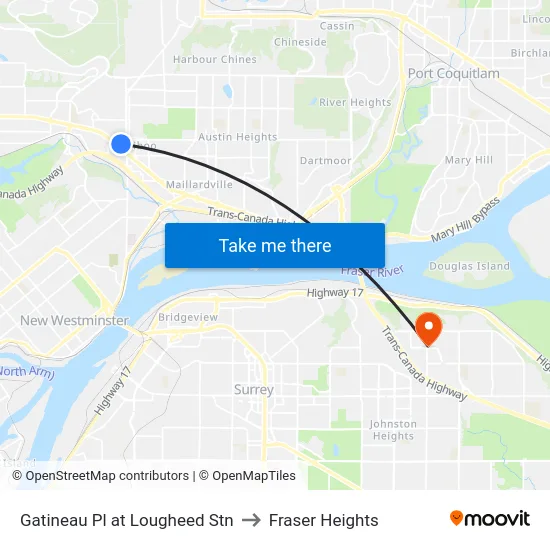 Gatineau Pl at Lougheed Stn to Fraser Heights map