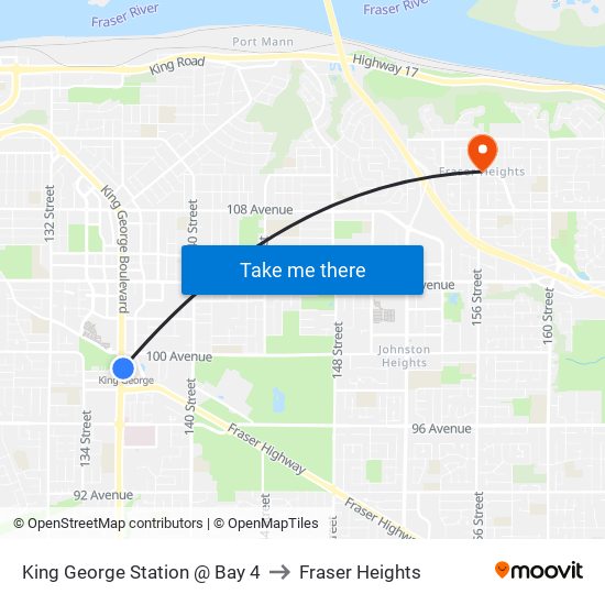 King George Station @ Bay 4 to Fraser Heights map