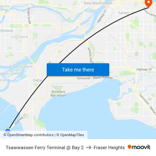 Tsawwassen Ferry Terminal @ Bay 2 to Fraser Heights map