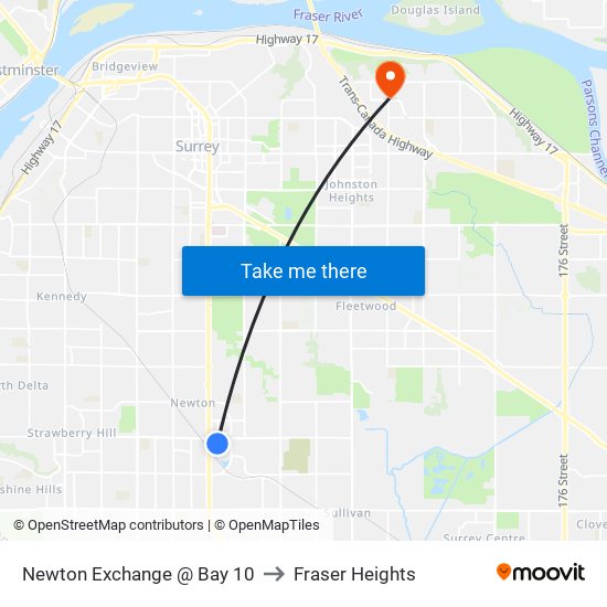 Newton Exchange @ Bay 10 to Fraser Heights map