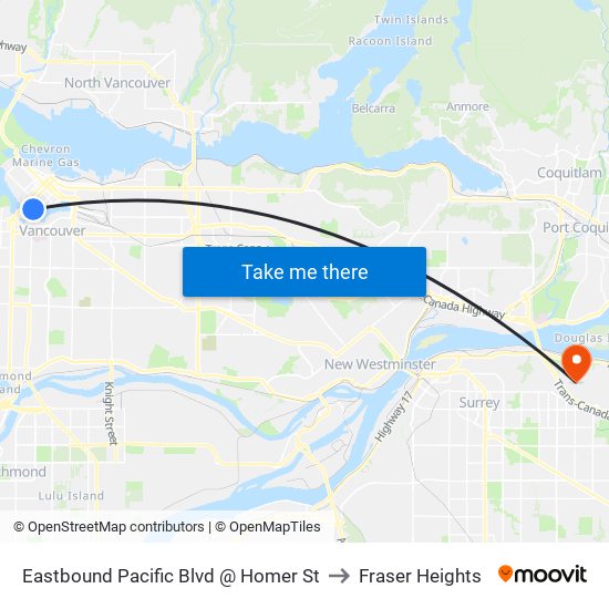 Eastbound Pacific Blvd @ Homer St to Fraser Heights map