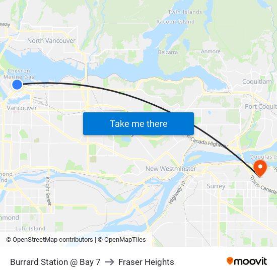 Burrard Station @ Bay 7 to Fraser Heights map