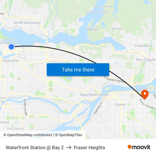 Waterfront Station @ Bay 2 to Fraser Heights map