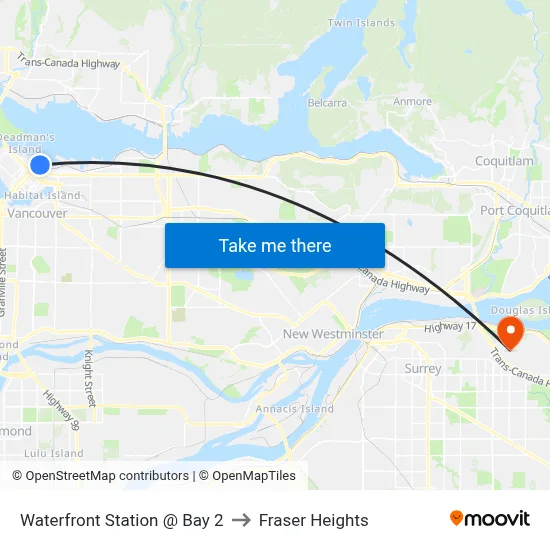 Waterfront Station @ Bay 2 to Fraser Heights map