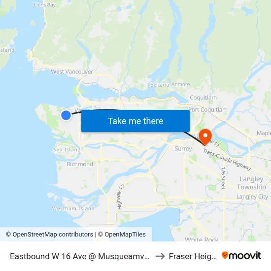 Eastbound W 16 Ave @ Musqueamview St to Fraser Heights map