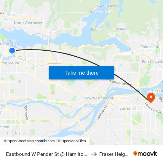 Eastbound W Pender St @ Hamilton St to Fraser Heights map