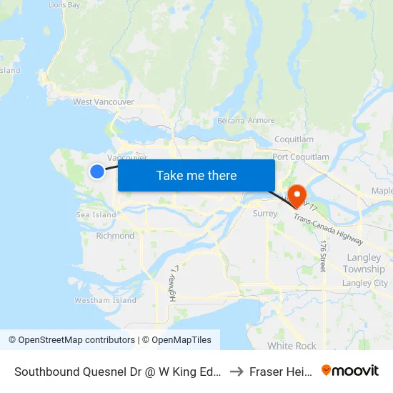 Southbound Quesnel Dr @ W King Edward Ave to Fraser Heights map