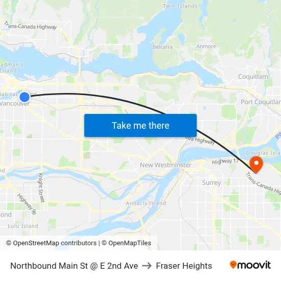Northbound Main St @ E 2nd Ave to Fraser Heights map