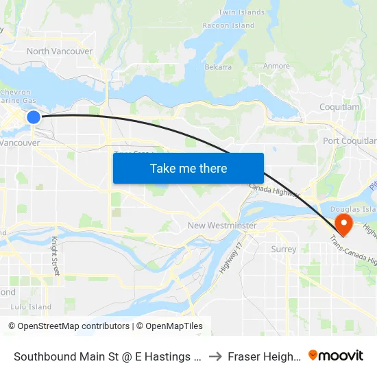 Southbound Main St @ E Hastings St to Fraser Heights map