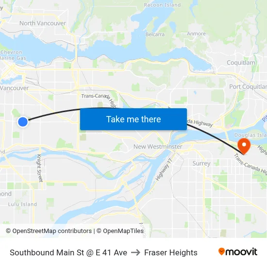 Southbound Main St @ E 41 Ave to Fraser Heights map