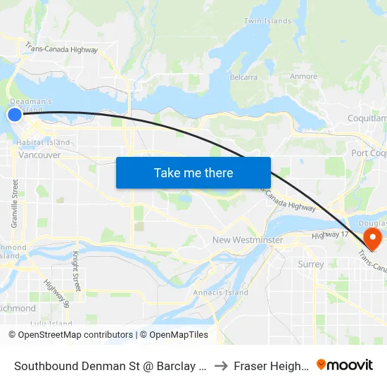 Southbound Denman St @ Barclay St to Fraser Heights map