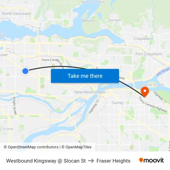 Westbound Kingsway @ Slocan St to Fraser Heights map