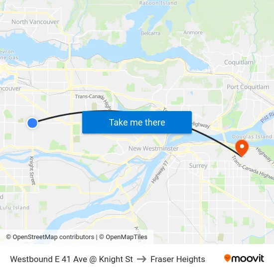 Westbound E 41 Ave @ Knight St to Fraser Heights map