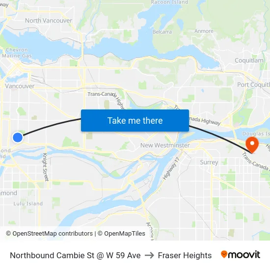 Northbound Cambie St @ W 59 Ave to Fraser Heights map