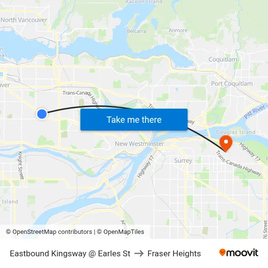 Eastbound Kingsway @ Earles St to Fraser Heights map