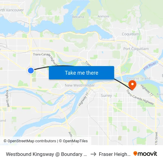 Westbound Kingsway @ Boundary Rd to Fraser Heights map