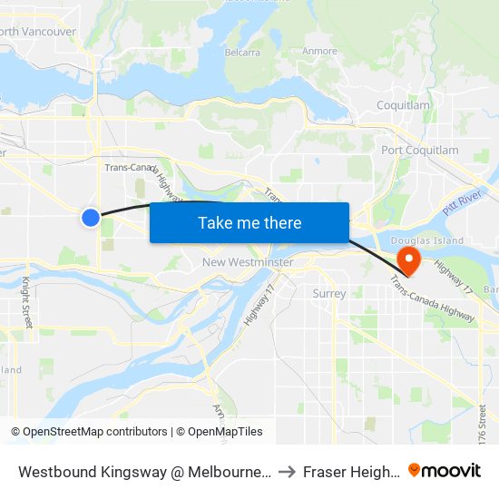 Westbound Kingsway @ Melbourne St to Fraser Heights map
