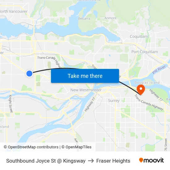Southbound Joyce St @ Kingsway to Fraser Heights map