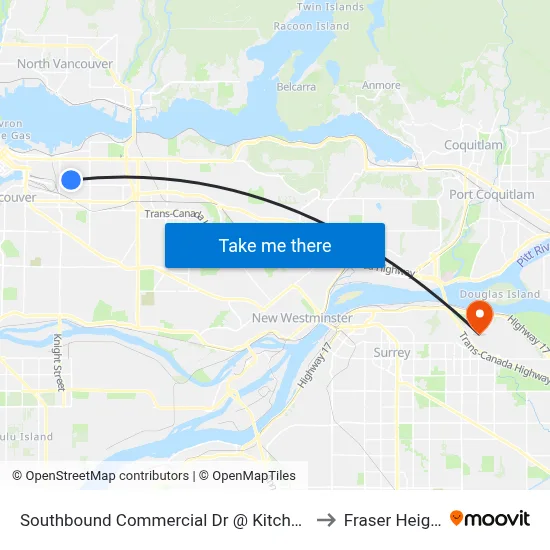 Southbound Commercial Dr @ Kitchener St to Fraser Heights map