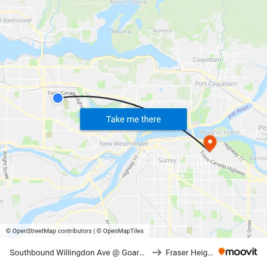 Southbound Willingdon Ave @ Goard Way to Fraser Heights map