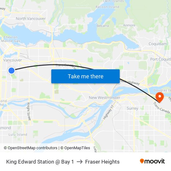 King Edward Station @ Bay 1 to Fraser Heights map