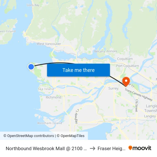 Northbound Wesbrook Mall @ 2100 Block to Fraser Heights map