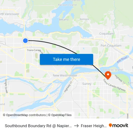 Southbound Boundary Rd @ Napier St to Fraser Heights map