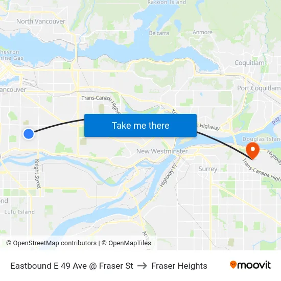 Eastbound E 49 Ave @ Fraser St to Fraser Heights map