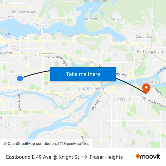 Eastbound E 49 Ave @ Knight St to Fraser Heights map