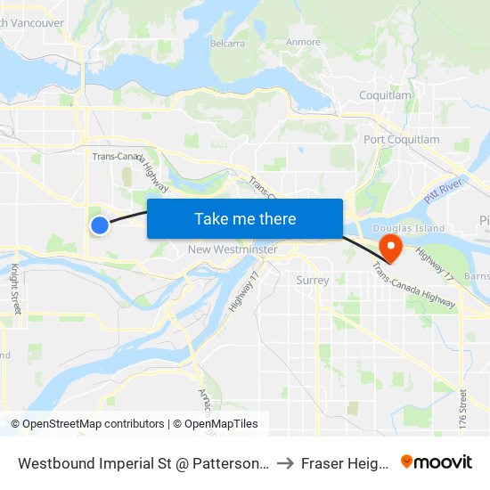 Westbound Imperial St @ Patterson Ave to Fraser Heights map