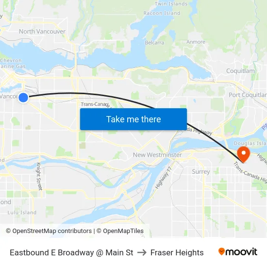 Eastbound E Broadway @ Main St to Fraser Heights map