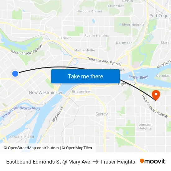 Eastbound Edmonds St @ Mary Ave to Fraser Heights map
