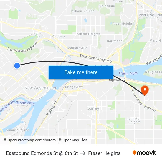 Eastbound Edmonds St @ 6th St to Fraser Heights map