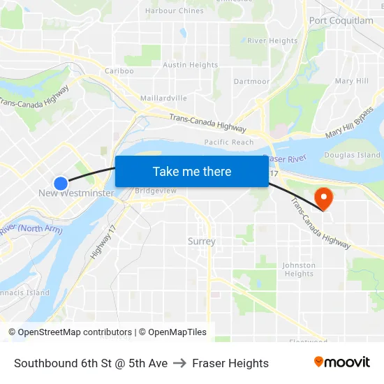 Southbound 6th St @ 5th Ave to Fraser Heights map