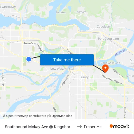 Southbound Mckay Ave @ Kingsborough St to Fraser Heights map