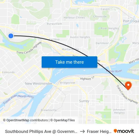 Southbound Phillips Ave @ Government Rd to Fraser Heights map