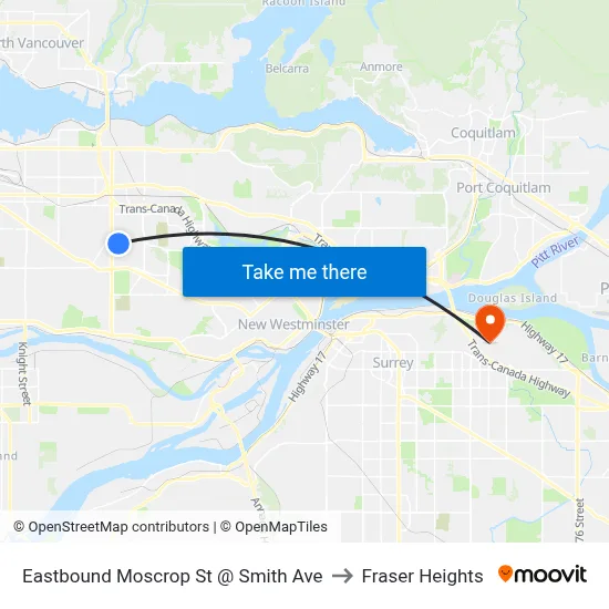Eastbound Moscrop St @ Smith Ave to Fraser Heights map