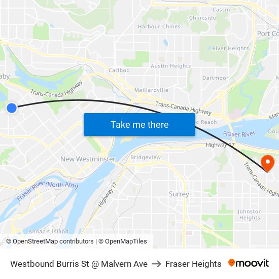 Westbound Burris St @ Malvern Ave to Fraser Heights map