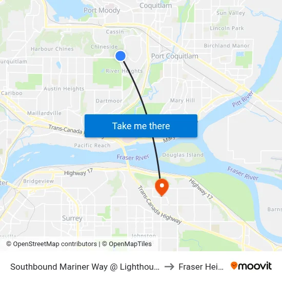 Southbound Mariner Way @ Lighthouse Court to Fraser Heights map