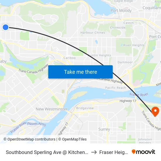 Southbound Sperling Ave @ Kitchener St to Fraser Heights map