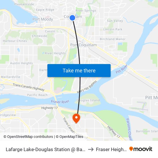 Lafarge Lake-Douglas Station @ Bay 3 to Fraser Heights map