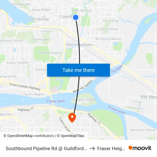 Southbound Pipeline Rd @ Guildford Way to Fraser Heights map