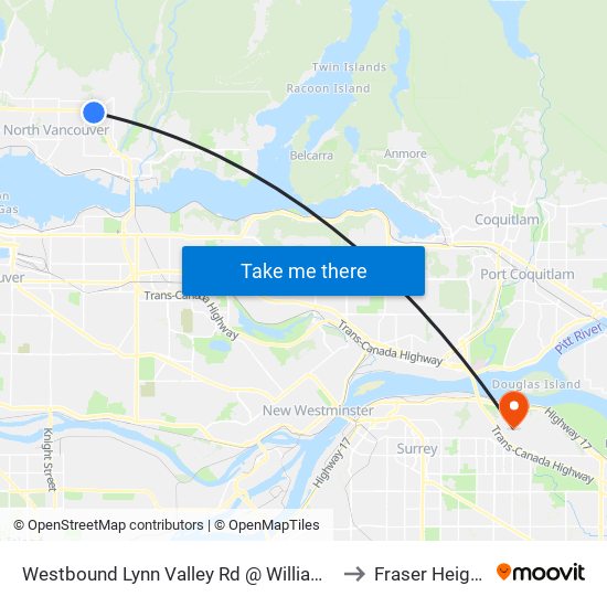 Westbound Lynn Valley Rd @ William Ave to Fraser Heights map