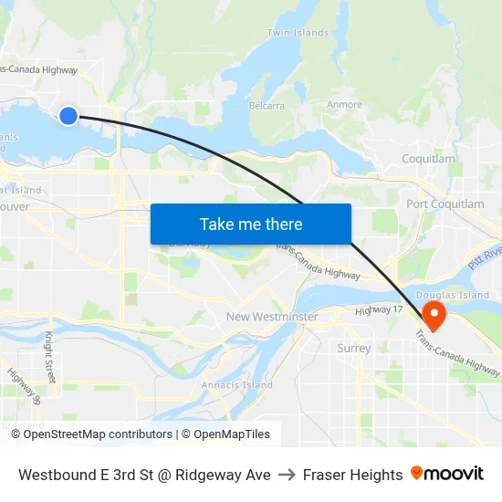 Westbound E 3rd St @ Ridgeway Ave to Fraser Heights map
