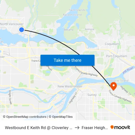 Westbound E Keith Rd @ Cloverley St to Fraser Heights map